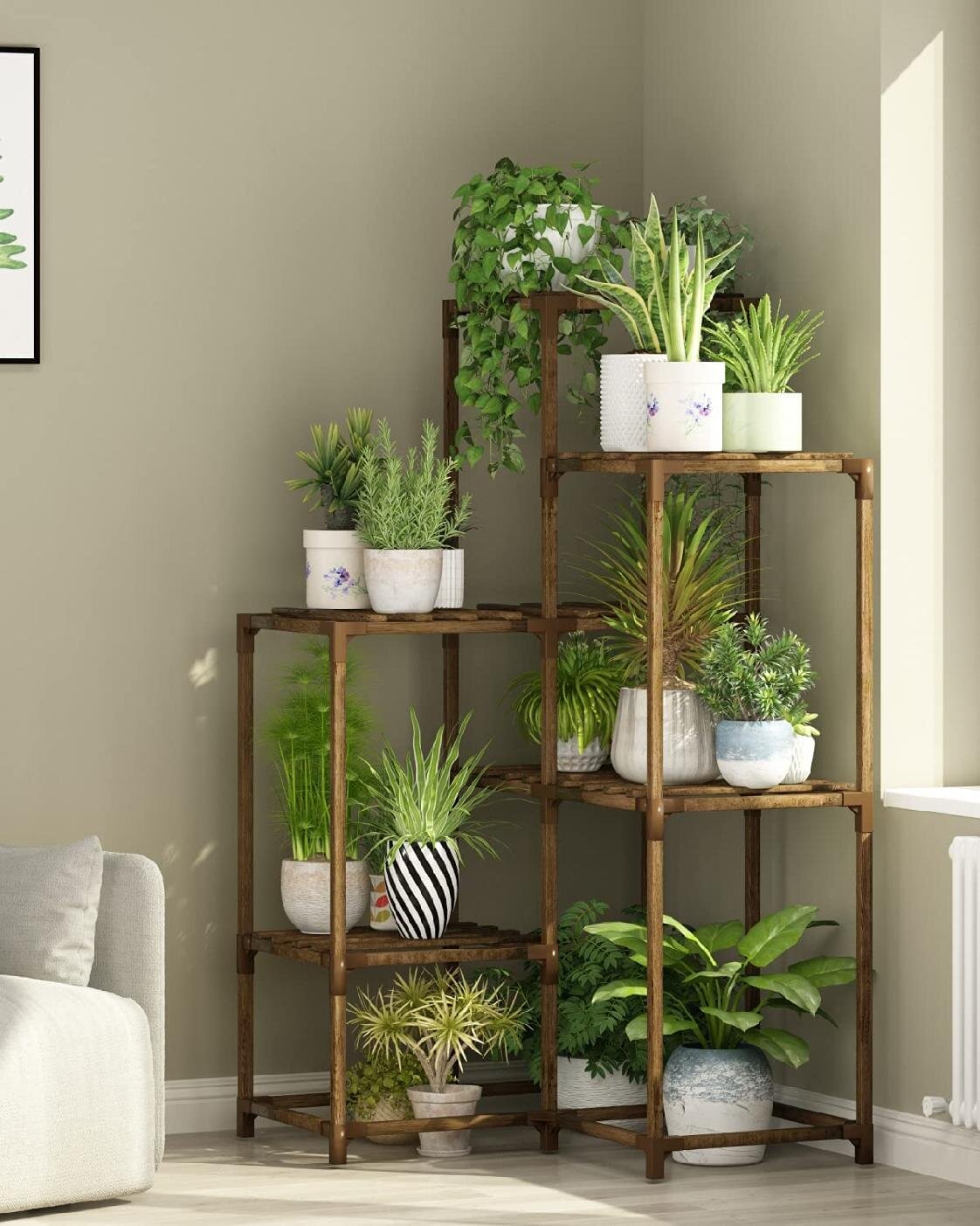Multi Tier Plant Stand Flower Rack Shelf Outdoor Indoor Garden Corner Wood Stand 