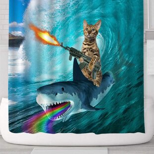 Underwater Sharks Fabric Shower Curtain Set 180CM Polyester Liner Curtains Mat 
