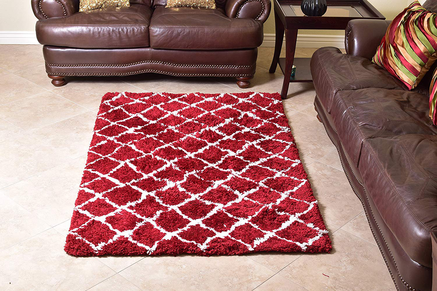 Charlton Home® Bartee Moroccan Trellis Handmade Shag Red Area Rug Wayfair
