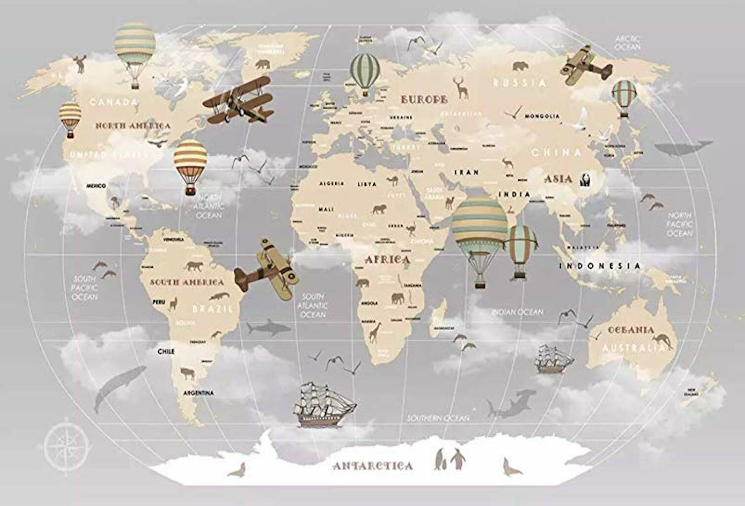 Uitgelezene Isabelle & Max Pennie Vintage World Map Hot Air Balloon Textile DQ-15
