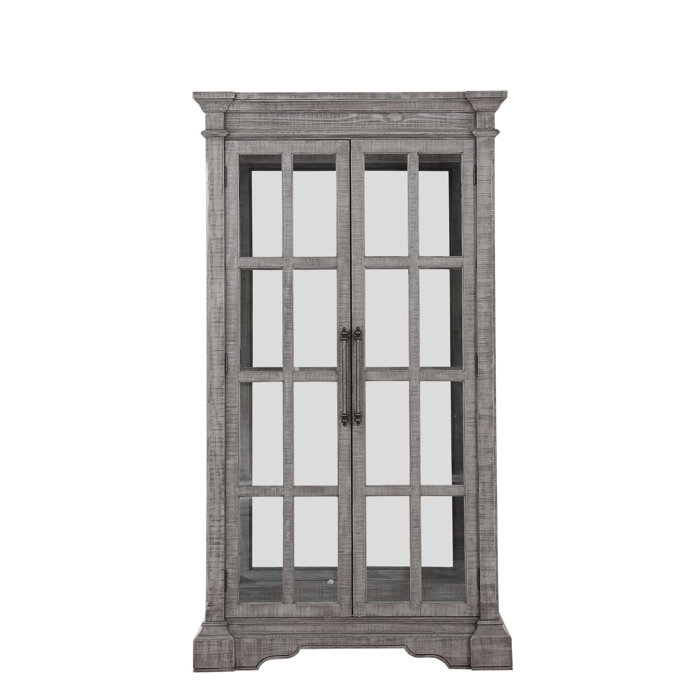 One Allium Way Wooden Curio With Double Door Glass Cabinets And 4