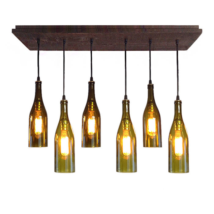 Industrial Lightworks 6 Light Cluster Jar Pendant With Wood