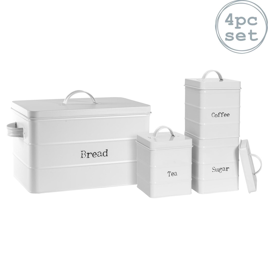 4 Piece Vintage Metal Kitchen Canisters Set - White