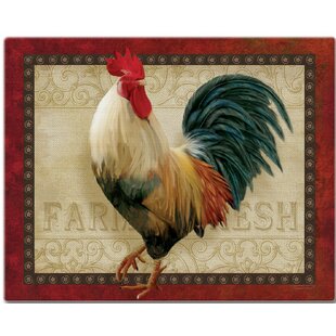 Rooster Natural Brown 16 x 16 Bamboo Wood Glass Cutting Board and Lazy Susan Set Demdaco 1004180146