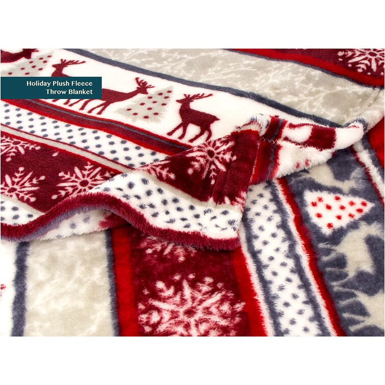 Moslion Christmas Red Pattern Throw Blanket with Reindeer Snowflake Tree Bird Heart Floral Stars Cozy Throw Blanket for Couch Bed Sofa Car Soft Throw Blanket Flannel 40x50 Inch 