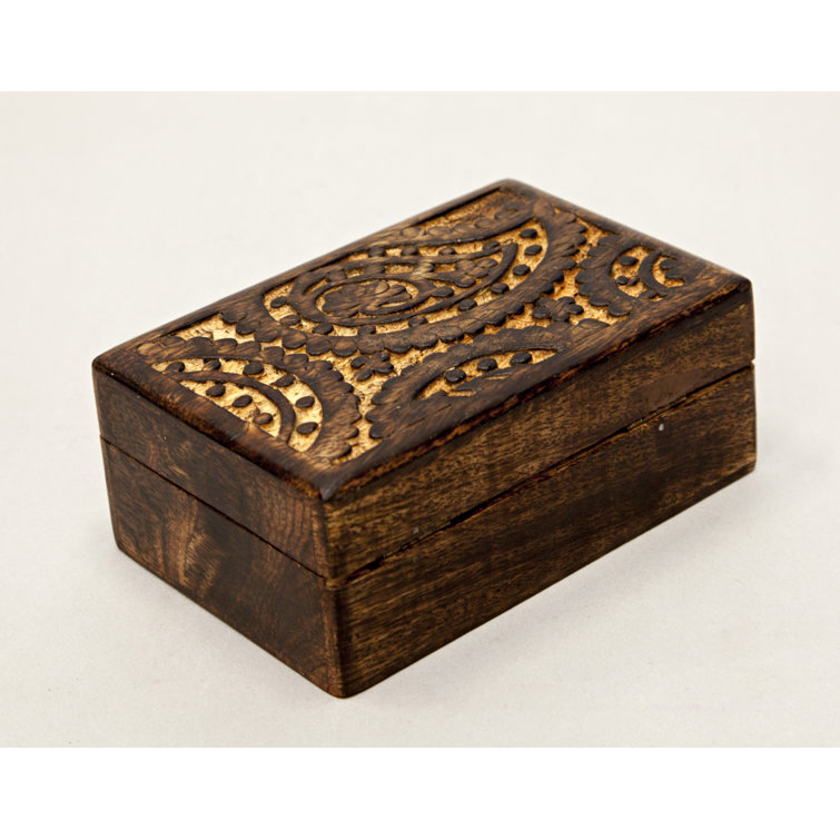 Floral Design Wooden Sliding Box Hand Carved Mango Wood Fair Trade Gift