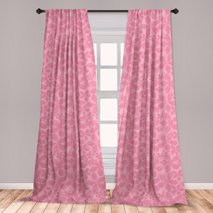 Ambesonne Pink And White Curtains Spring Inspired Abstract Floral Vintage Design With Double Exposure Effect Window Treatments 2 Panel Set For