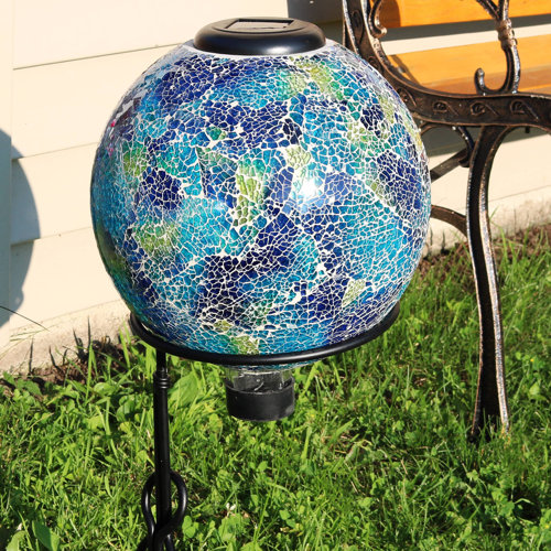 Colorful Crackled Glass 5-Light Gazing Ball Solar Powered Garden Stake