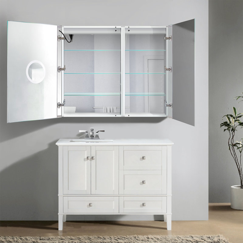 Orren Ellis Vanbuskirk 42 X 36 Recessed Or Surface Mount Medicine Cabinet With 3 Adjustable Shelves And Led Lighting Wayfair