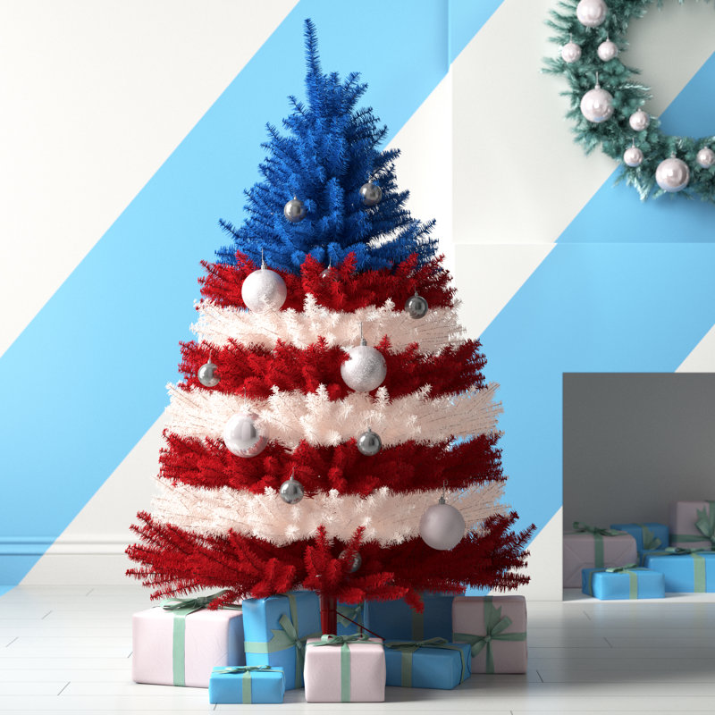 Hashtag Home Patriotic 5 Red Blue White Pine Artificial Christmas Tree With Clear White Lights Reviews Wayfair