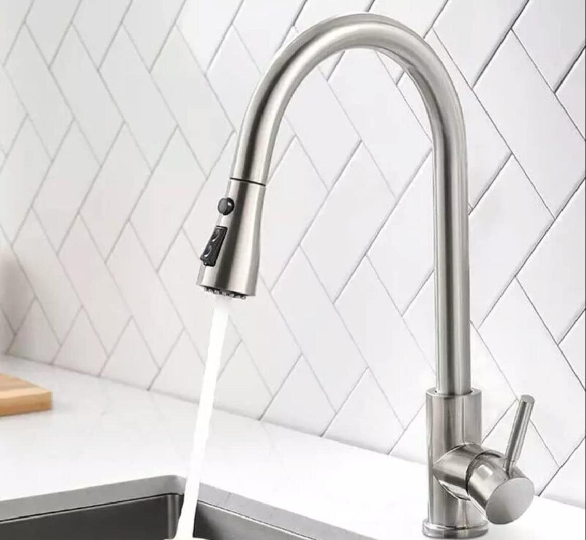 Kitchen Faucet Silver Kitchen Sink Faucet Kitchen Faucets with Pull Down Sprayer 360 Swivel High Arc Pull Out Faucet Head Commercial Faucets with Deck Plate for 1 or 3 Hole