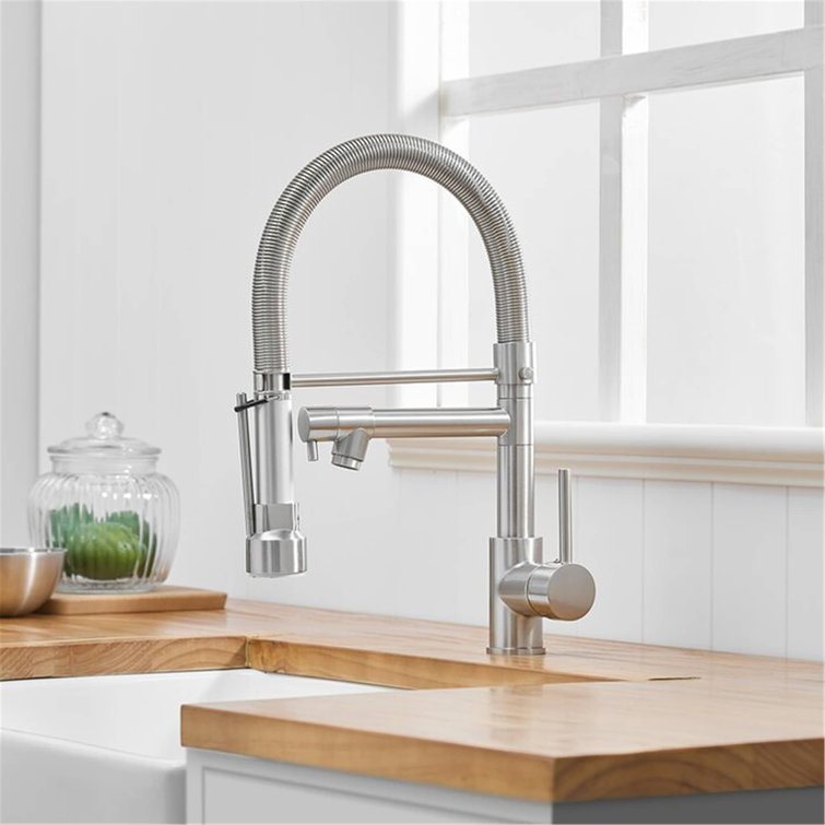 Commercial Kitchen Sink Faucet With Pull Down Sprayer Modern Brass Brushed Nickel One Hole Kitchen Basin Faucets Single Handle High Arc Mixer Faucets ...