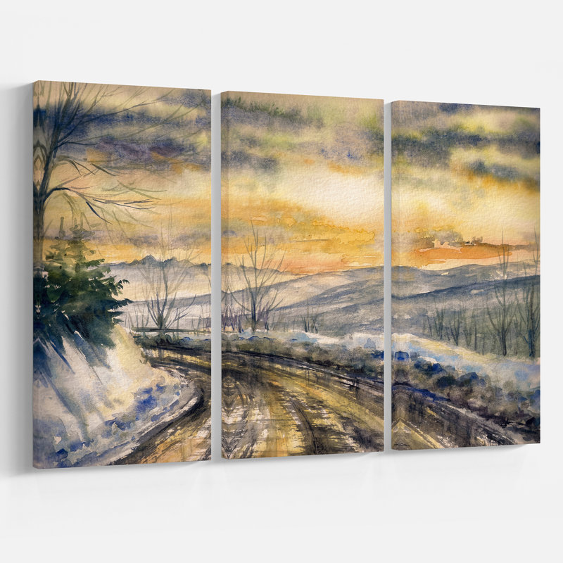 East Urban Home Winter Roads In Mountain Oil Painting Print