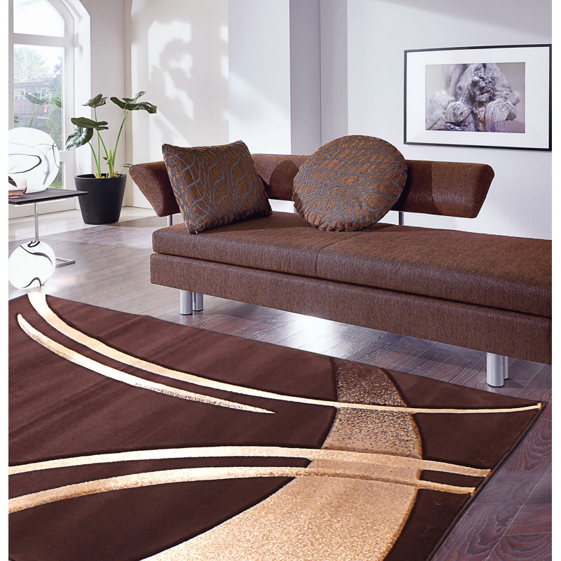 Ebern Designs Whitlock Abstract Dark Brown Gold White Area Rug Reviews Wayfair