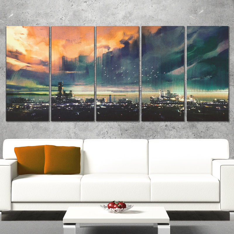 Designart Sci Fi City 5 Piece Wall Art On Wrapped Canvas Set Wayfair