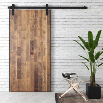 Flush Wood Finish Herringbone Barn Door Without Installation