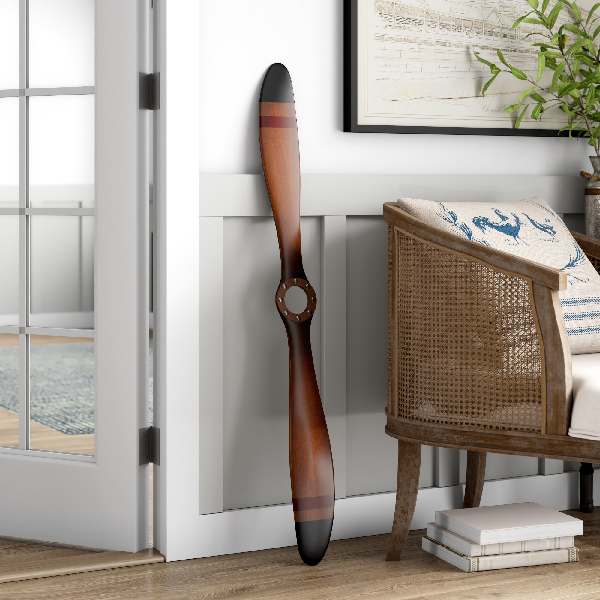 Brown Metal Airplane Propeller Wood Wall Decor