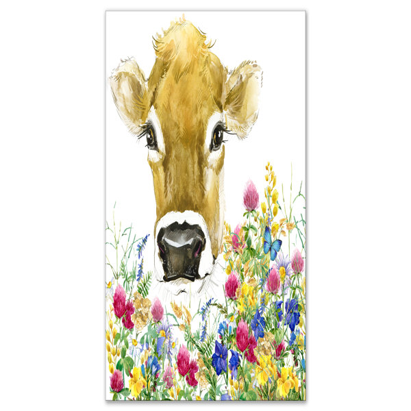 East Urban Home Farmhouse Cow In Colorful Flowers Watercolor
