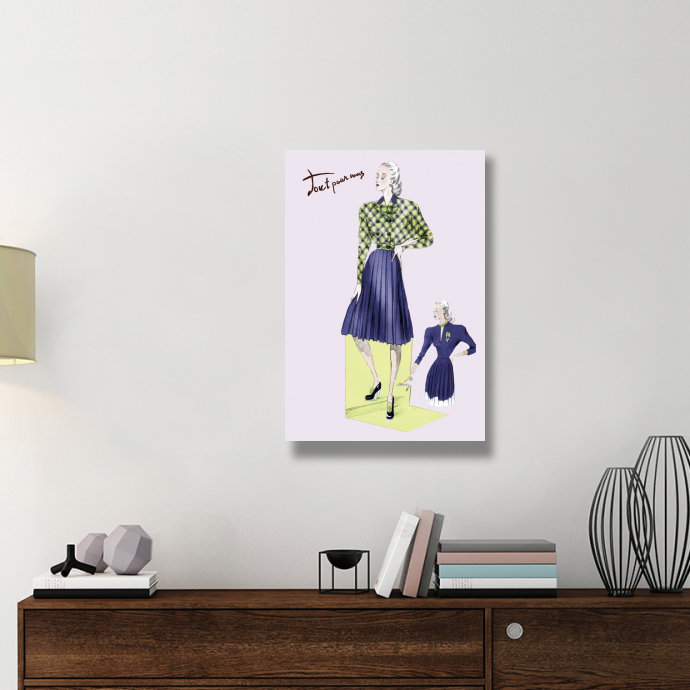 East Urban Home Pleated Dress With Plaid Jacket 1947 Print On Wrapped Canvas Wayfair