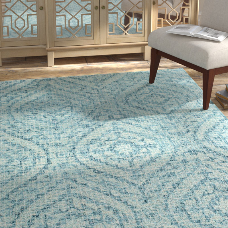 Bungalow Rose Waterville Geometric Hand Tufted Sea Foam Teal Area Rug Wayfair