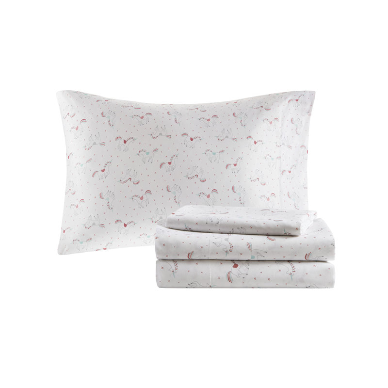 Alicia Rainbow and Metallic Stars Comforter Set with Bed Sheets Size: Twin Comforter + 5 Additional Pieces, Color: Pink