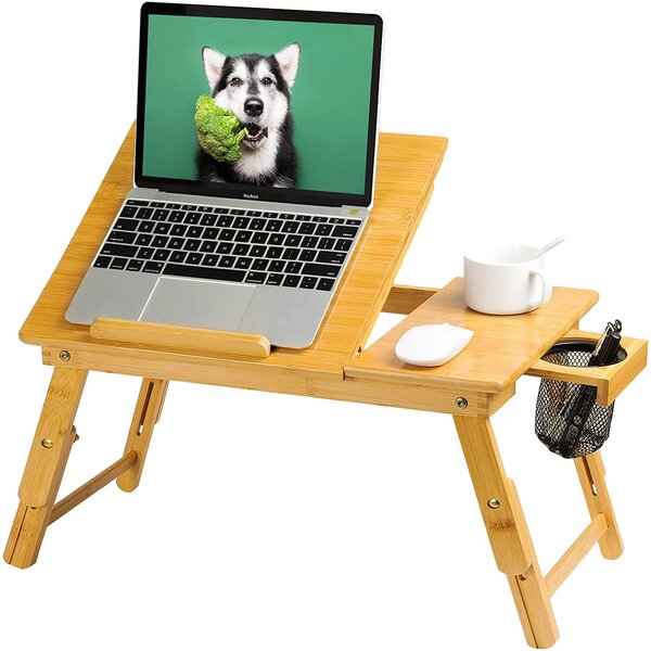 Folding Laptop Table Computer Desk Desktop Stand Adjustable Bed Study Bamboo 