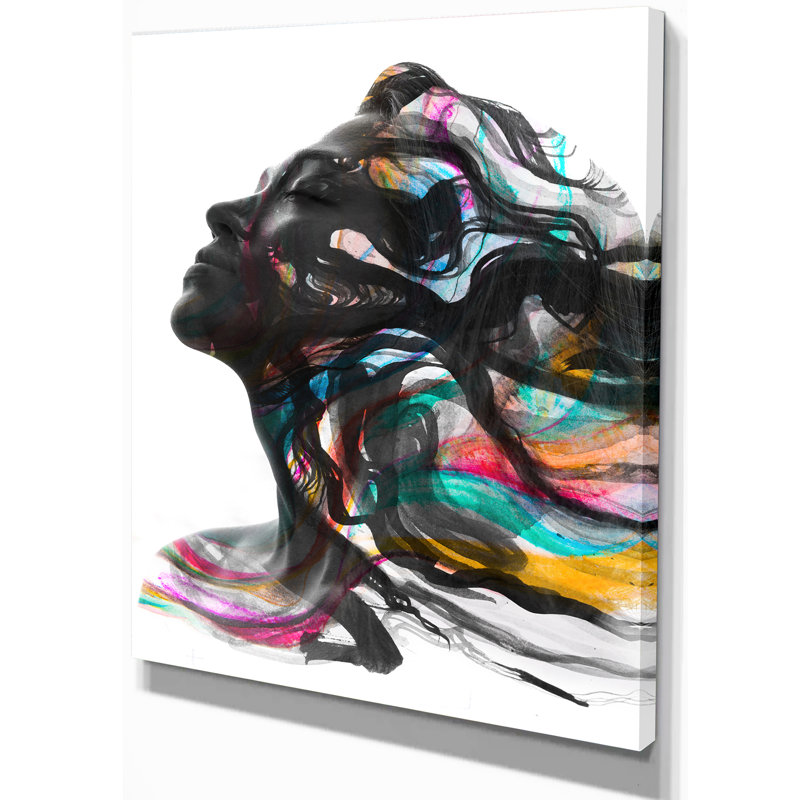 East Urban Home Female Face Combined With Painting Wrapped