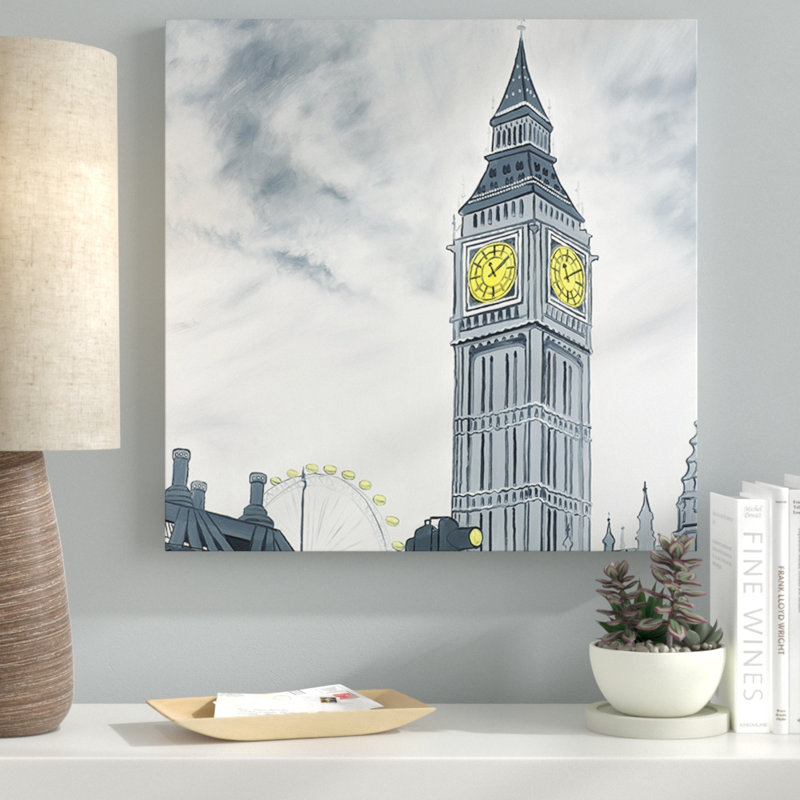 Ebern Designs Outline Of Big Ben In London Oil Painting Print On