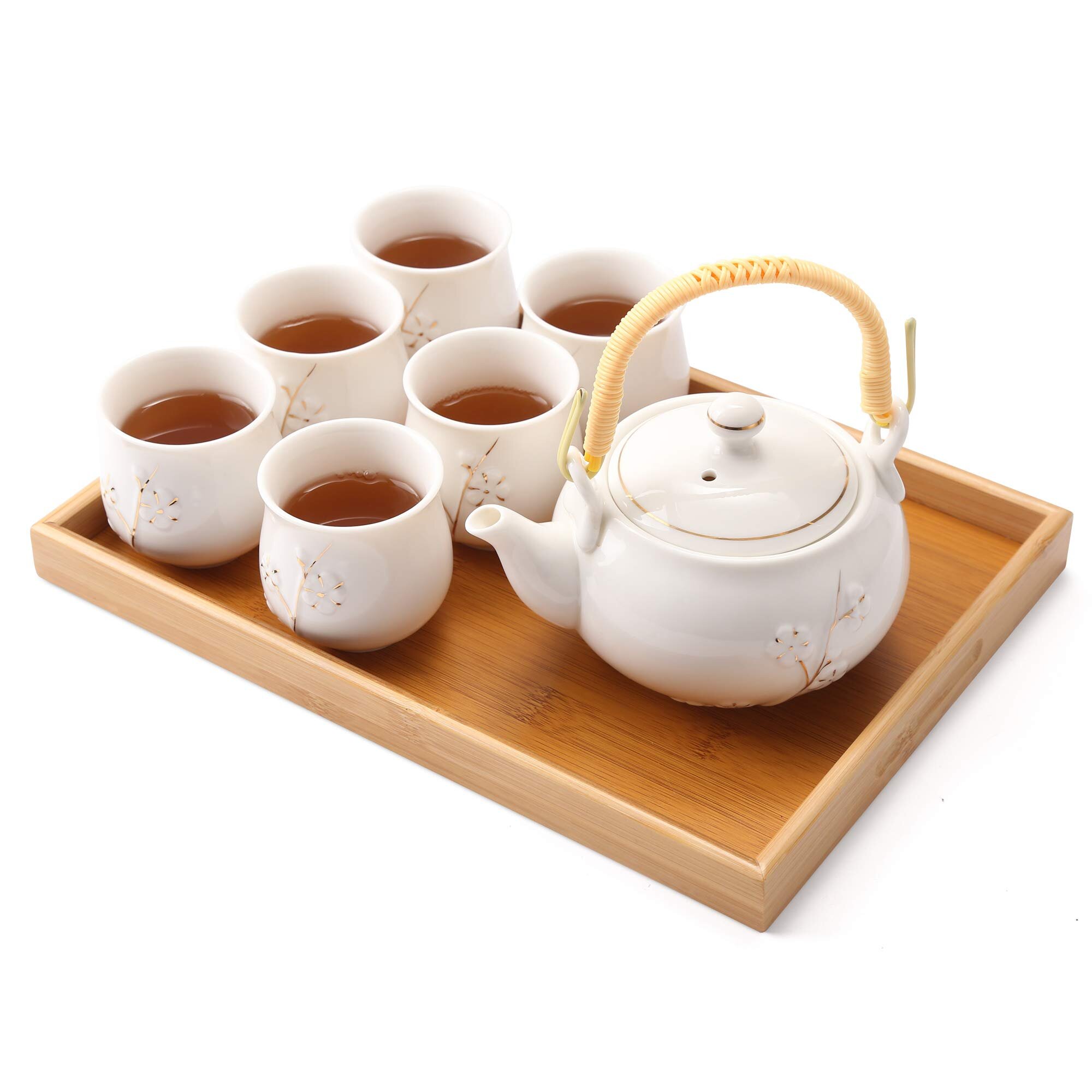 one tea pot 6 tea cups double wall heat insulation porcelain tea set under glaze