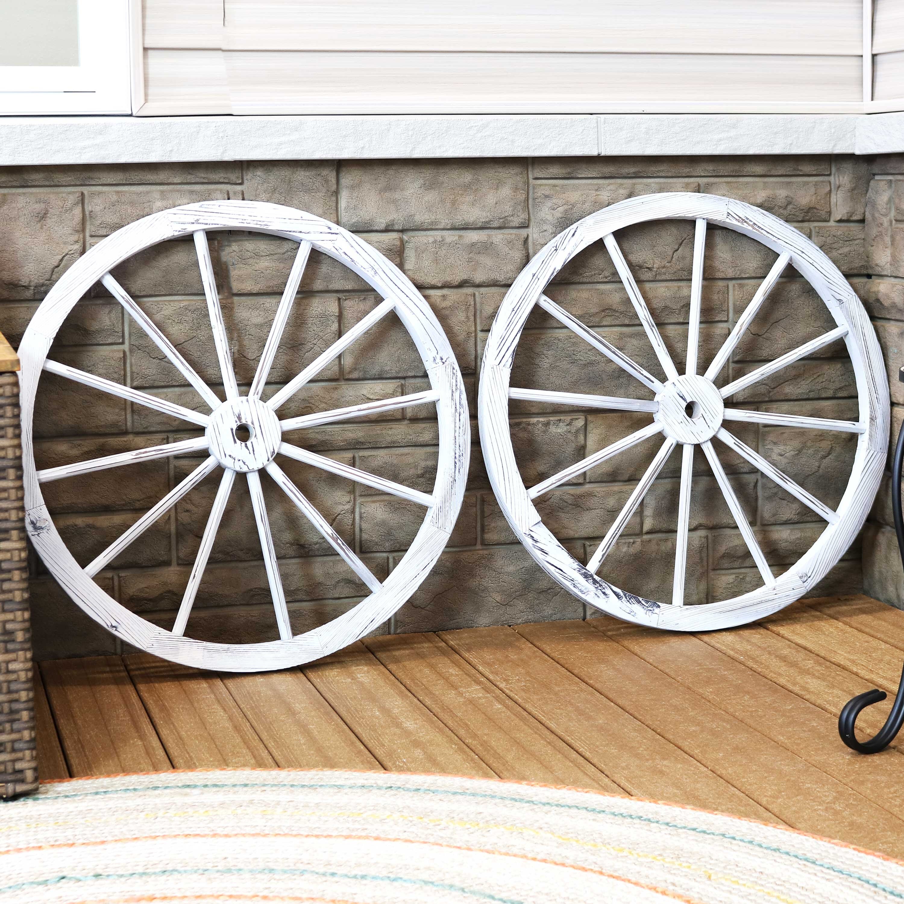 Wagon Wheel Antique Style Wooden Wheels Set Of 2 Vintage Patio Garden Decor 30" 
