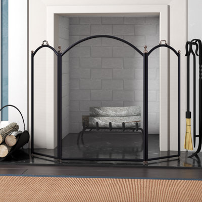 Charlton Home Marcella 3 Panel Steel Fireplace Screen Finish