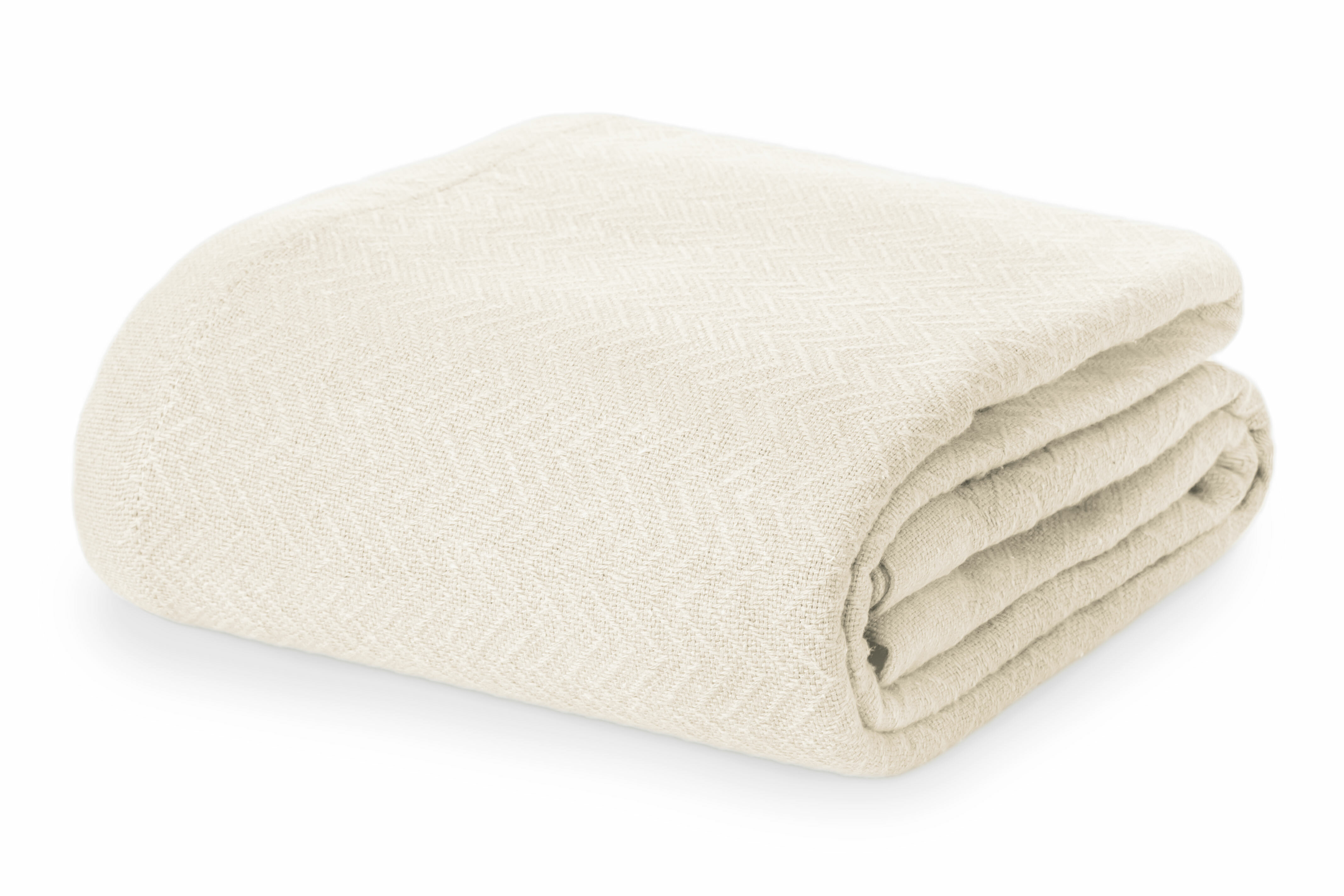 Blanket Lightweight Woven Cotton Herringbone Soft Breathable Neutral Hues Warmth