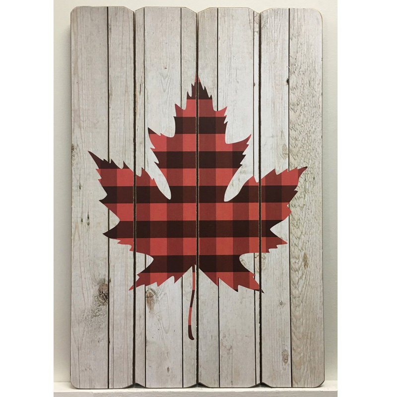 Laurel Foundry Modern Farmhouse Buffalo Plaid Maple Leaf Wooden