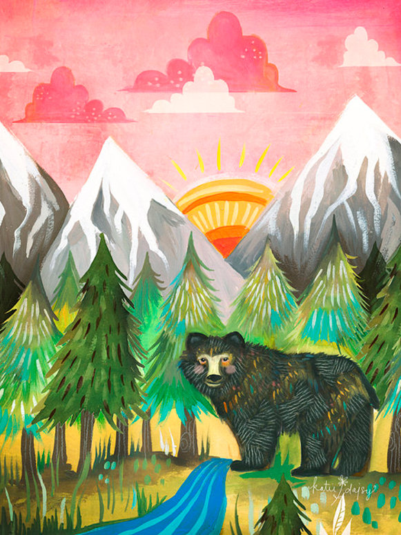 Wheatpaste Sunrise Bear By Katie Daisy Print Of Painting On