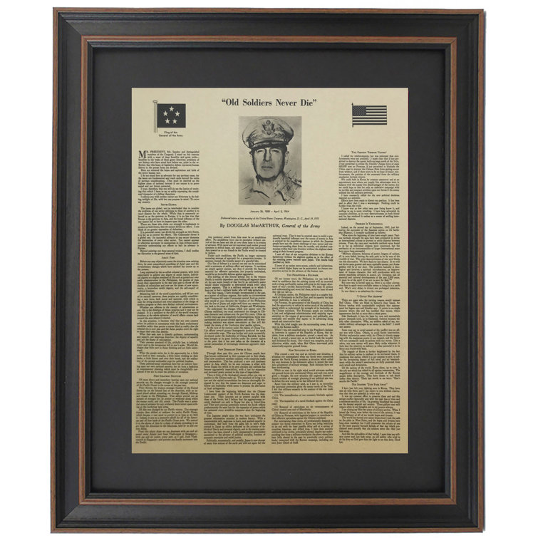 Alcott Hill Old Soldiers Never Die Speech Douglas Macarthur Picture Frame Textual Art Wayfair