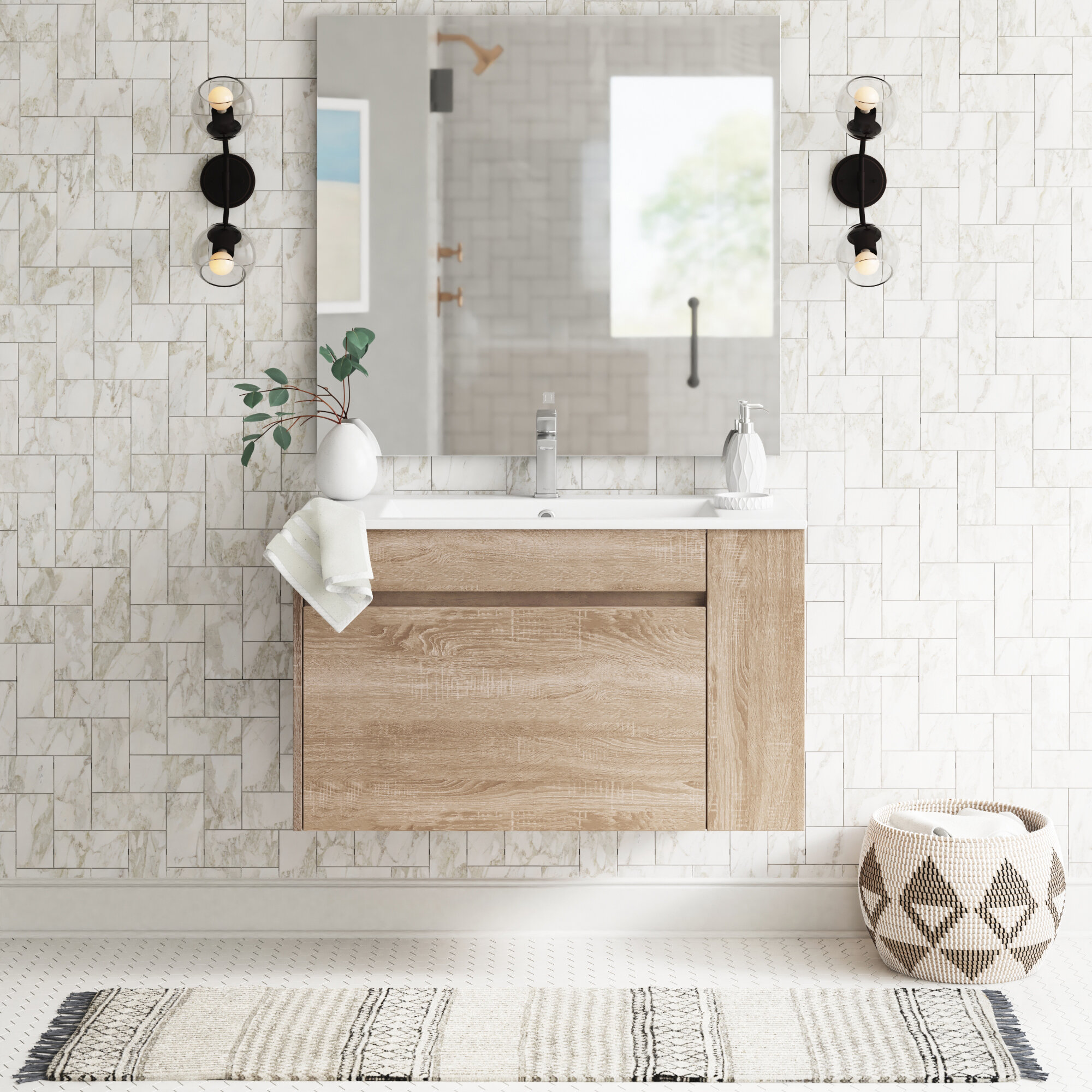 Wade Logan Winterville 64 Wall Mounted Single Bathroom Vanity Set With Mirror Wayfair