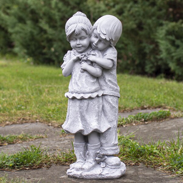 Large Vintage Resin ANGEL Watching Over Girl & Boy Figurine 11” x 8”
