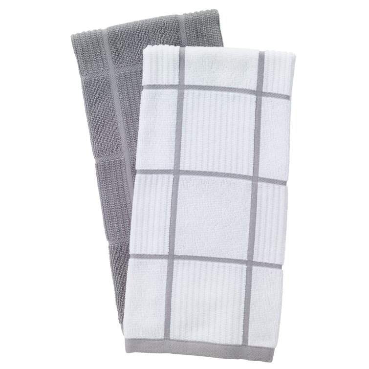 Set of 2! Kitchen Dish Hand Towels Windowpane Brand New Solid Gray Color 
