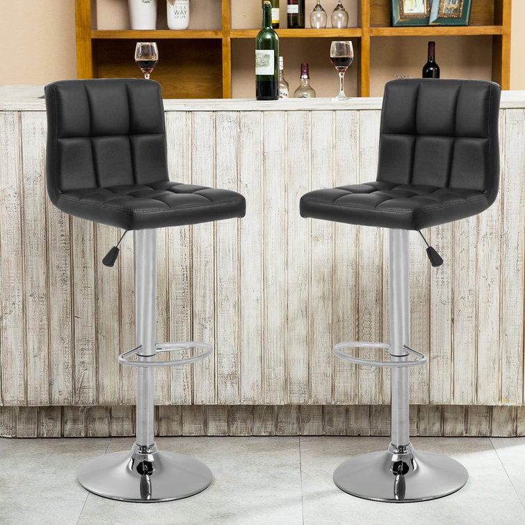 Set of 2 Bar Stools PU Leather Modern Hydraulic Swivel Set Dinning Kitchen Chair 