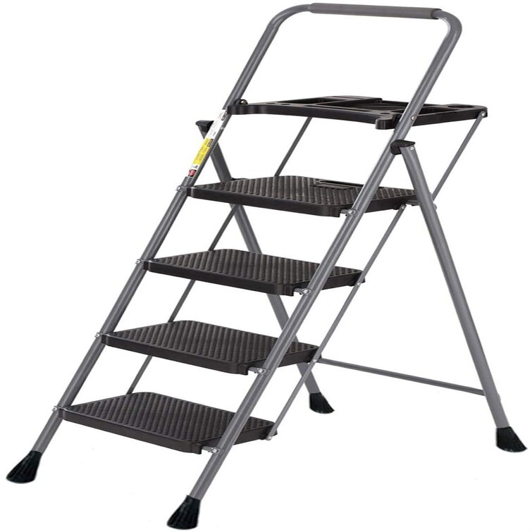 500 Lbs Heavy Duty Step Ladder for Adults Fully Assembled Lightweight /& Portable Steel Step Stool Folding Step Stool with Anti-Slip Pedal Red /& Black 4 Step Ladder for Home /& Kitchen