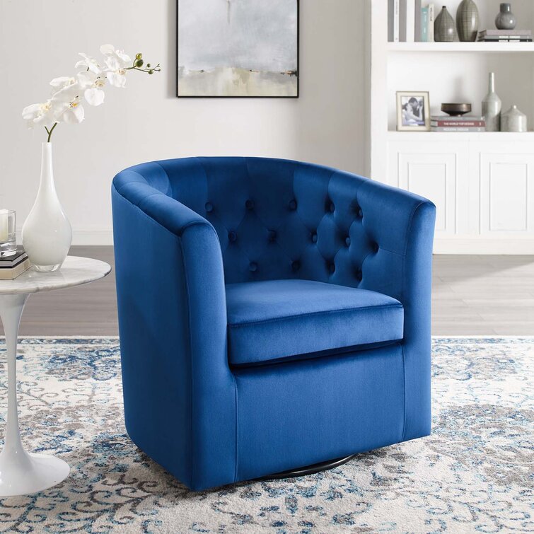 blue and white barrel chair