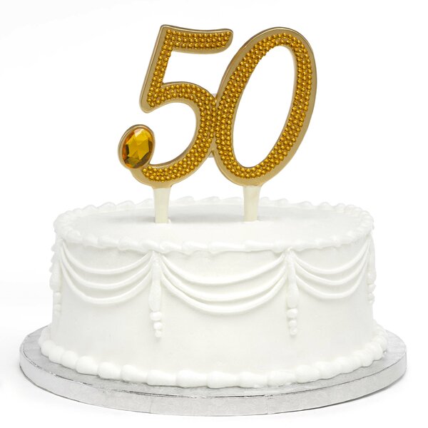 50th Anniversary Cake top crystal like flowers decorated in gold and ivory 7" 