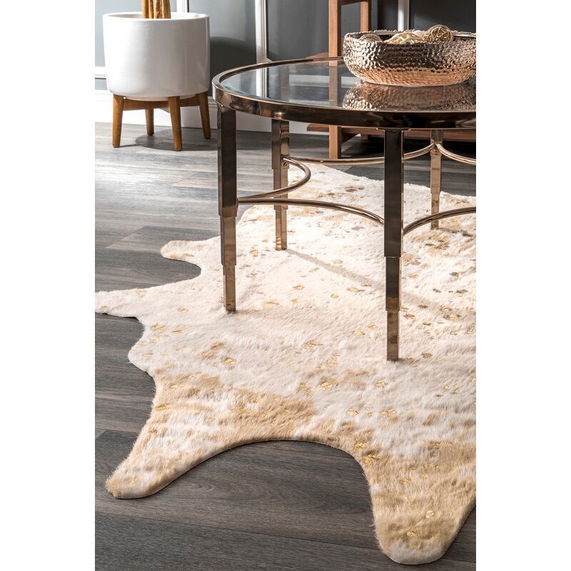 Williston Forge Kirksey White Brown Faux Cowhide Area Rug