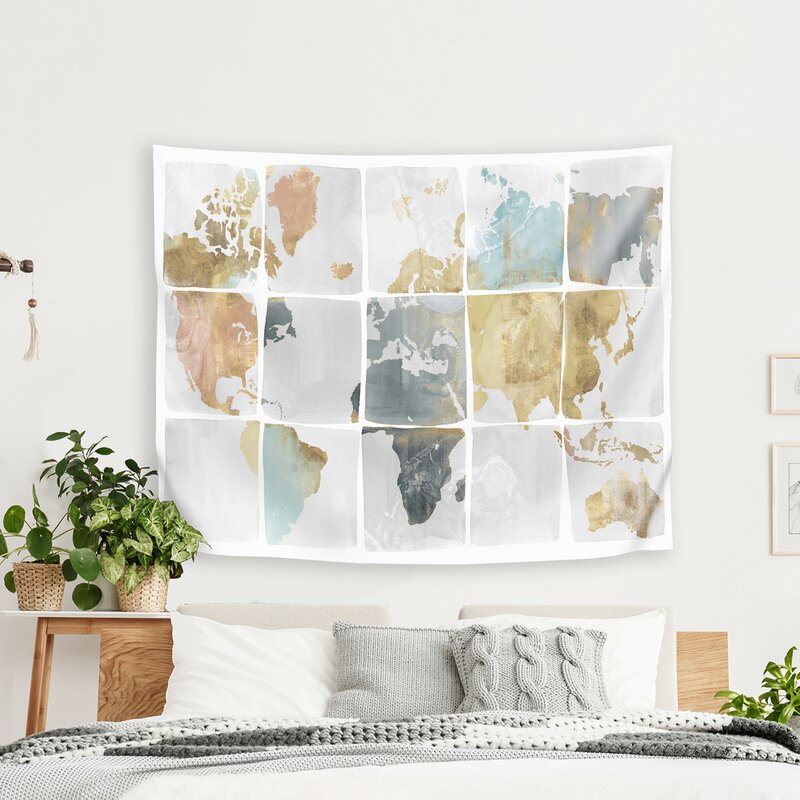 PI Creative Art Tiled Map Tapestry - World map wall art