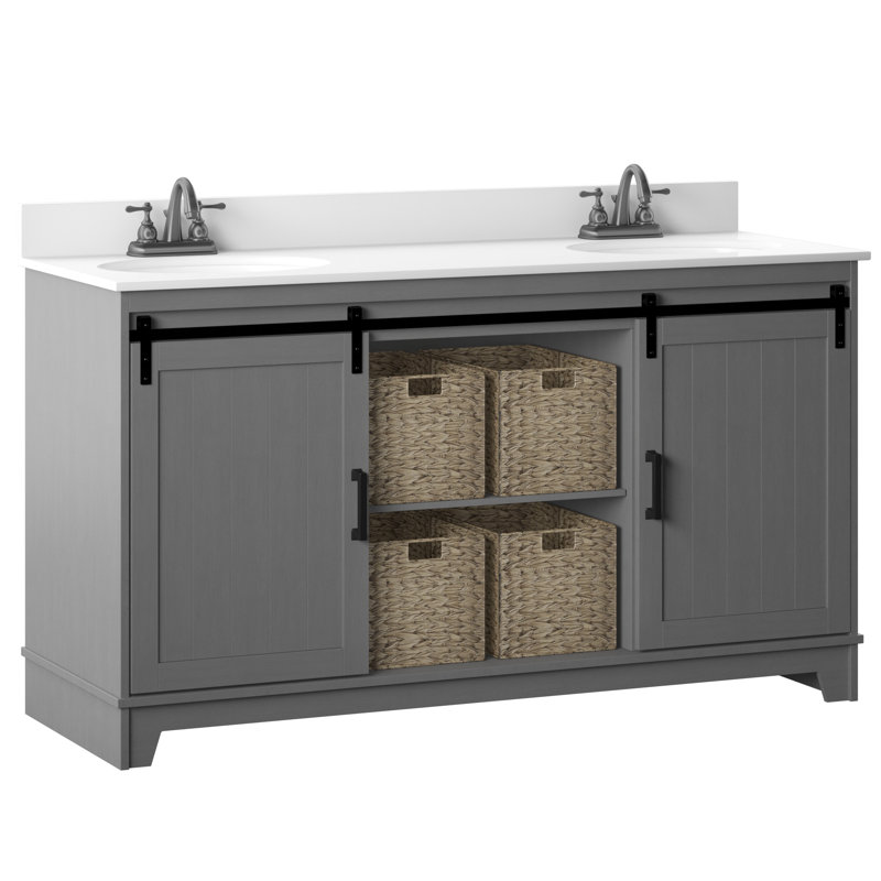 Gracie Oaks Trogdon Sliding Barn Door 60 Double Bathroom Vanity