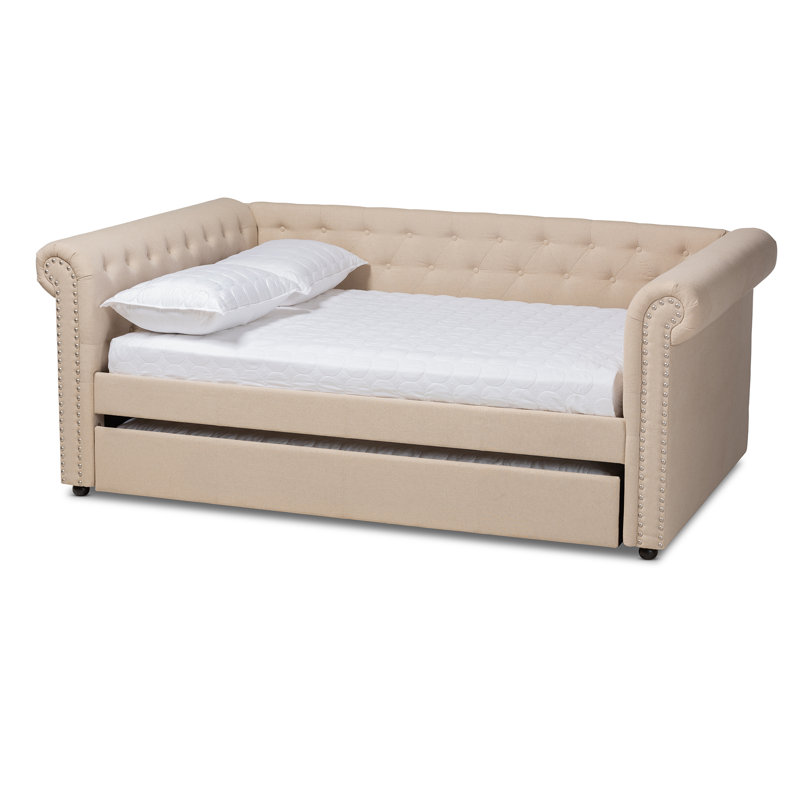 (incomplete 1 box only) Mickel Upholstered Daybed with Trundle Color: Beige, Size: Full