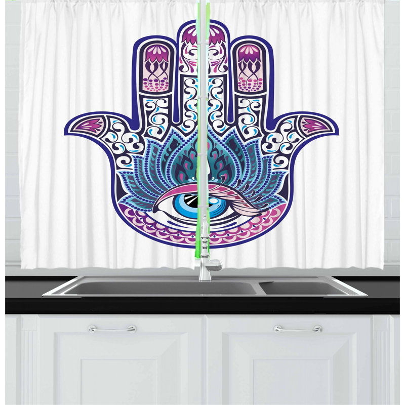East Urban Home 2 Piece Evil Eye Kitchen Curtain Wayfair