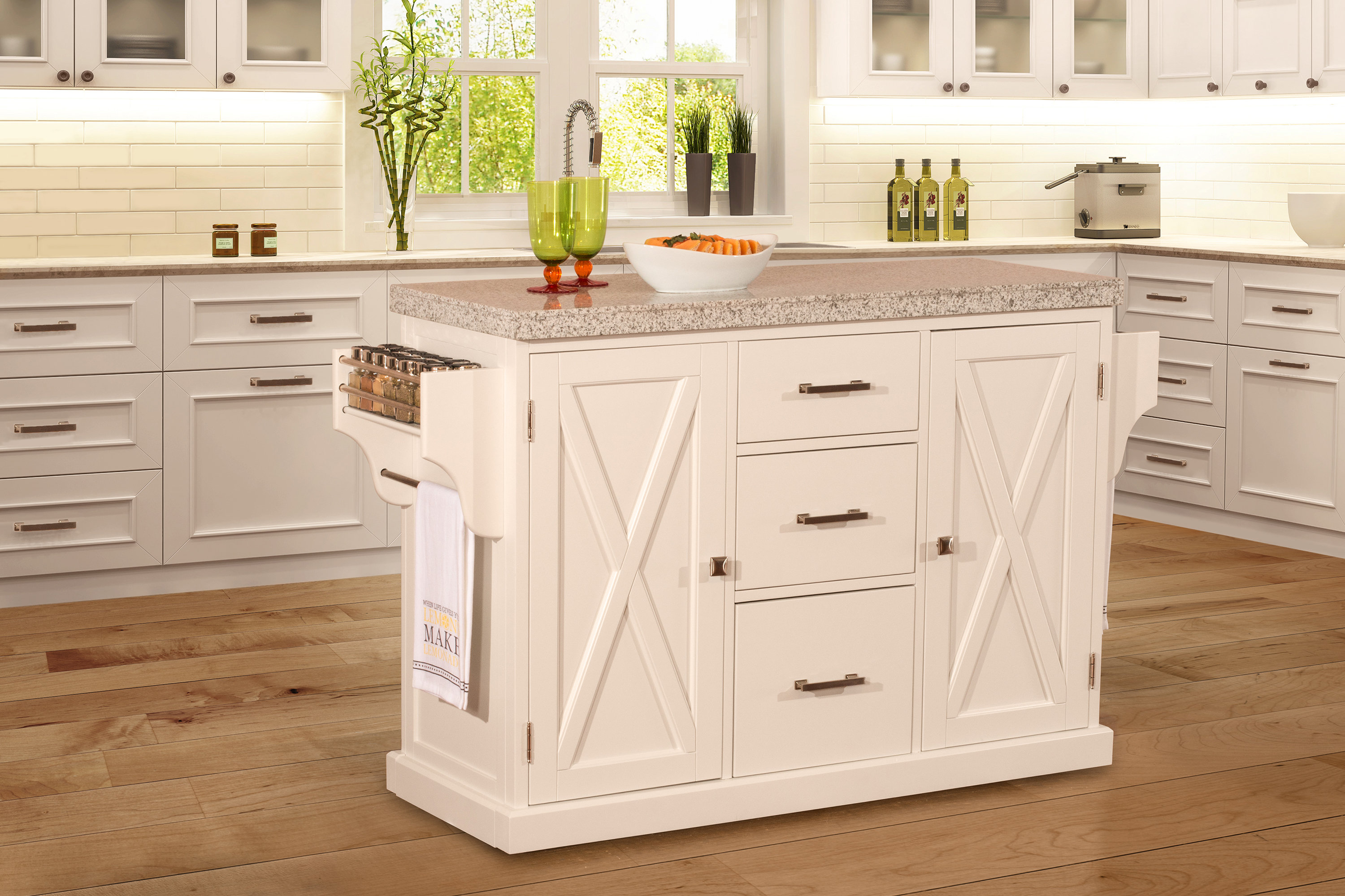 Gracie Oaks Jax 48'' Wide Rolling Kitchen Island with Granite Top