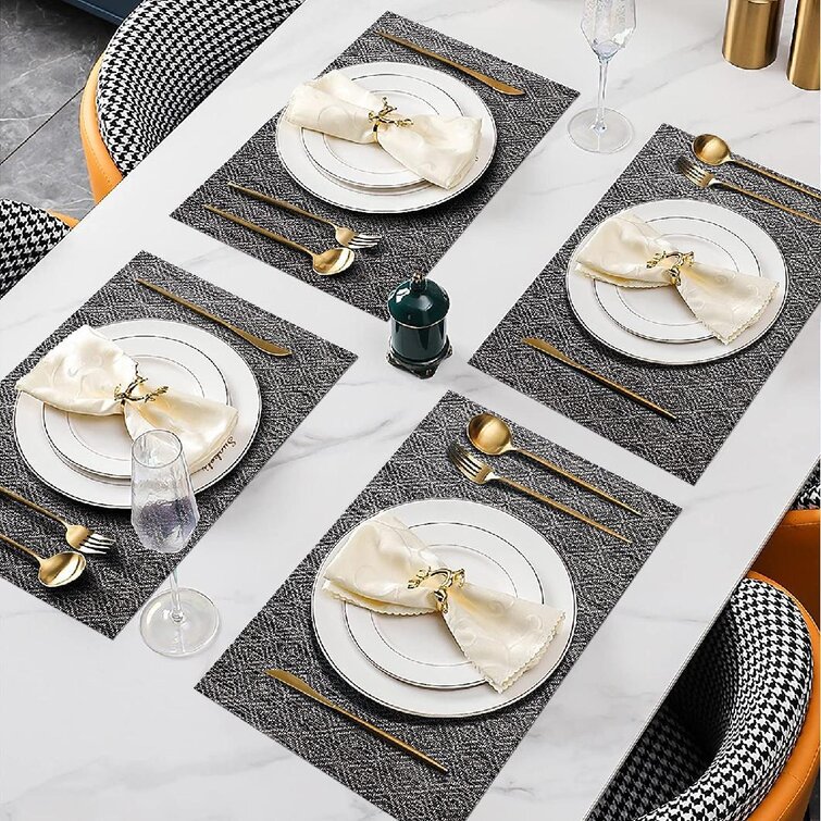 Set of 4 PVC Place Mats Kitchen Dining Table Placemats Non-Slip Washable Gray