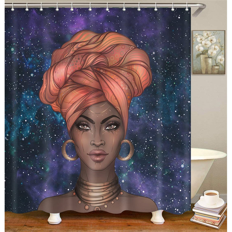 African Black Girl Fabric Shower Curtain Set Hooks or Bathroom Mat Decor 72x72" 